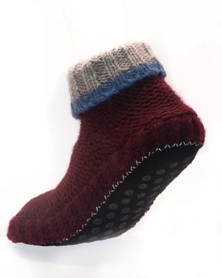Hand Knit Wool Fleece Lined Mid Bootie Slipper Non Slip Soles