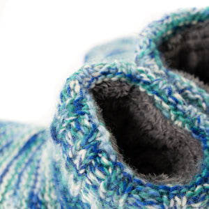Hand Knit Wool Fleece Lined Mid Bootie Slipper Non Slip Soles