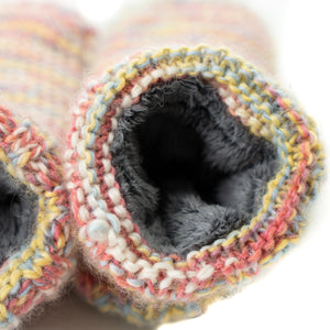 Hand Knit Wool Fleece Lined Mid Bootie Slipper Non Slip Soles